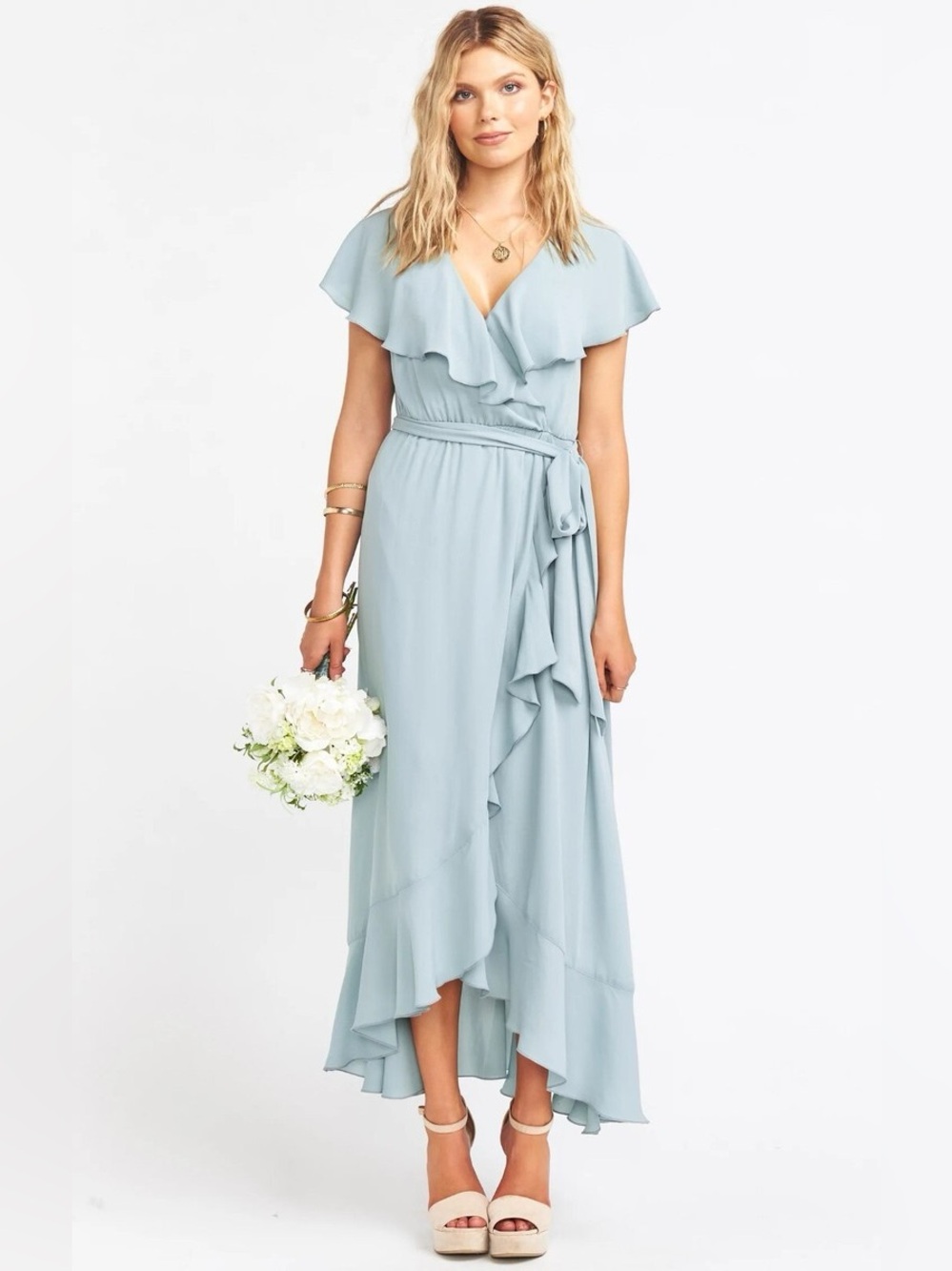 Show Me Your MuMu Jess Ruffle Midi Dress Pale Blue Ruffle